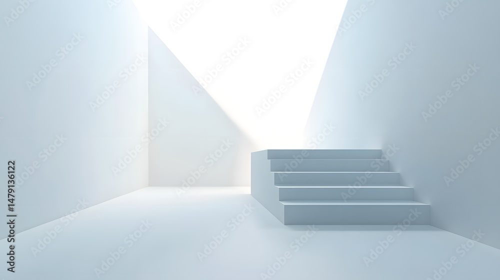 Fototapeta premium Empty, minimalist stairway within a light-filled, modern space.