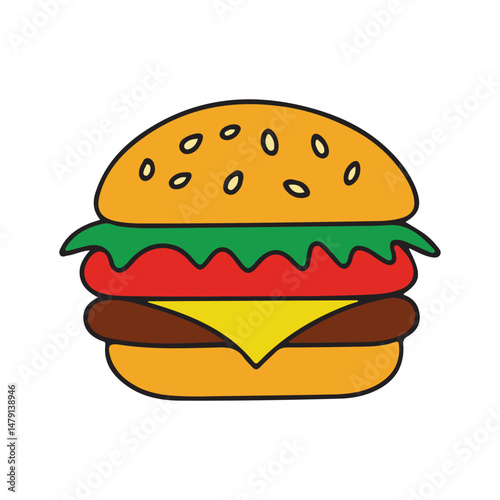 Delicious hamburger vector illustration on white background