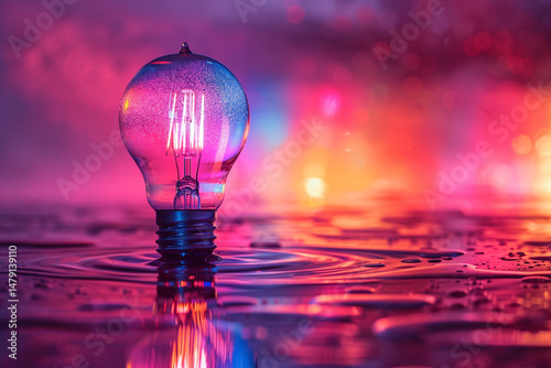 Glowing Light Bulb Symbolizing a Bright Idea on Minimalist Background

