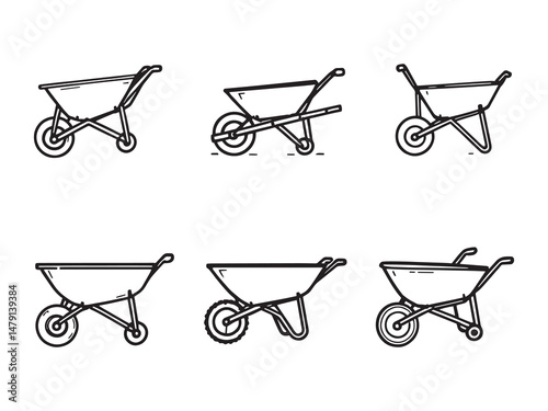 Wheelbarrow Line Art Icons
