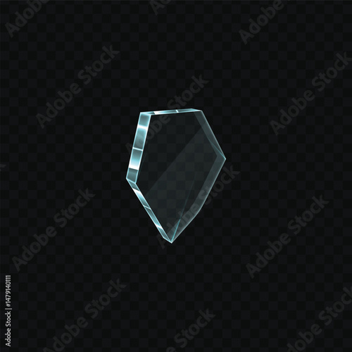 Broken glass, shatter piece, vector 3d realistic window shard fragment, flying transparent sharp crystal or ice splinter