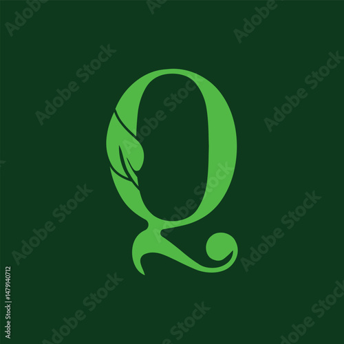 letter Q with nature leaf logo design