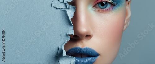 A close-up portrait of a woman with vibrant makeup.