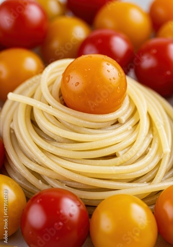 Delicious spaghetti pasta with fresh tomatoes photo