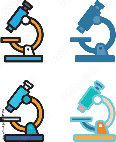 Set of colorful microscope icons in flat design style for scientific research and laboratory concepts