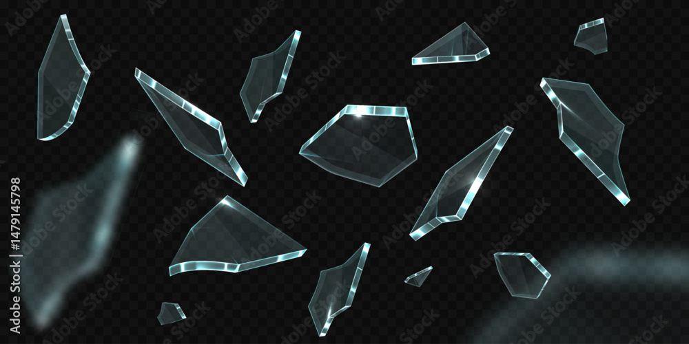 Εκτύπωση καμβά Exploding flying shards of broken glass, different shapes and sharp jagged edges