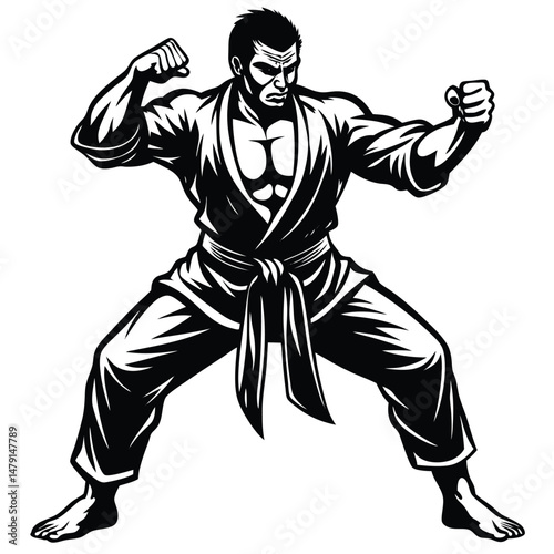Strong Karate Fighter Vector Silhouette Art
