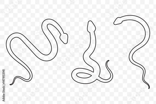 Spiral crawling snake line icon. Outline hand drawn vintage sketch of serpent animal, wildlife nature element design. Wild reptile, predator mascot, simple snake silhouette vector illustration. EPS 10