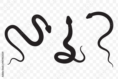 Snake animal black silhouette icon - designs for jungle animals snake Safaris, wildlife, rainforest, vector on transparent background. EPS 10.