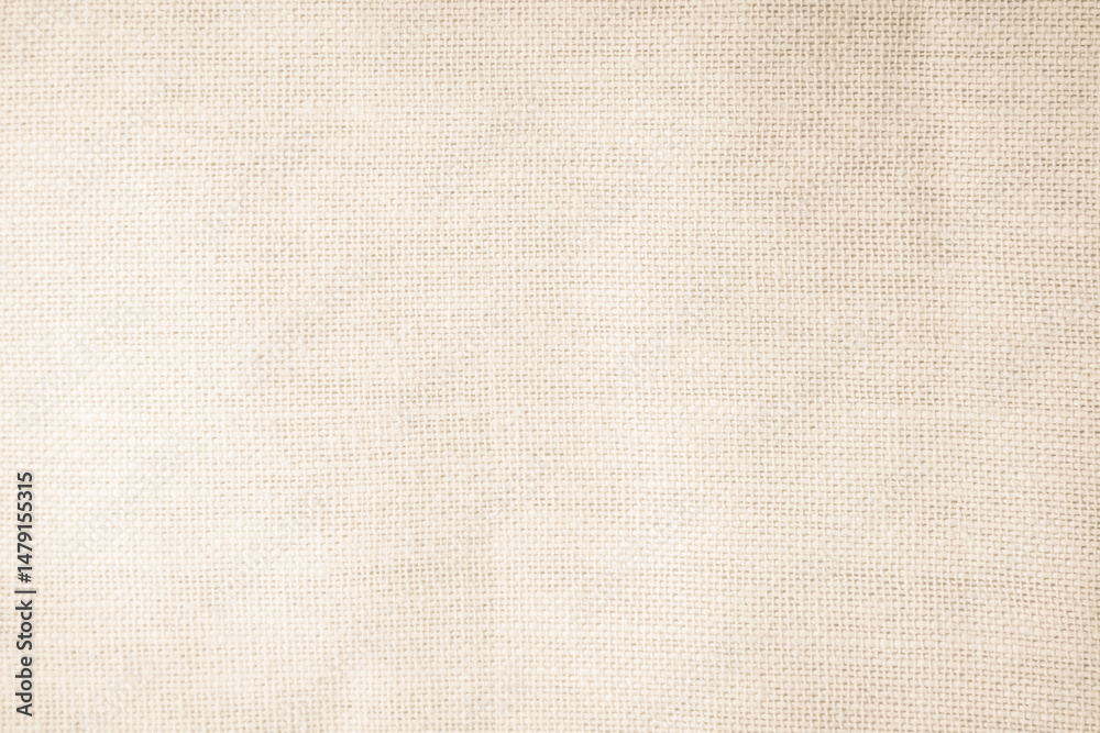 Fototapeta premium Brown sackcloth woven texture background in natural pattern. Jute hessian burlap, linen background in light beige cream color blank. Weaving canvas fiber line cotton cloth textured as organic.