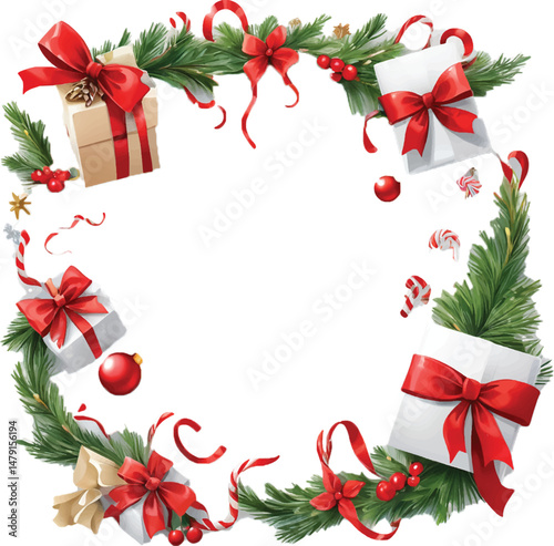 Festive Christmas Wreath Frame with Decorations
