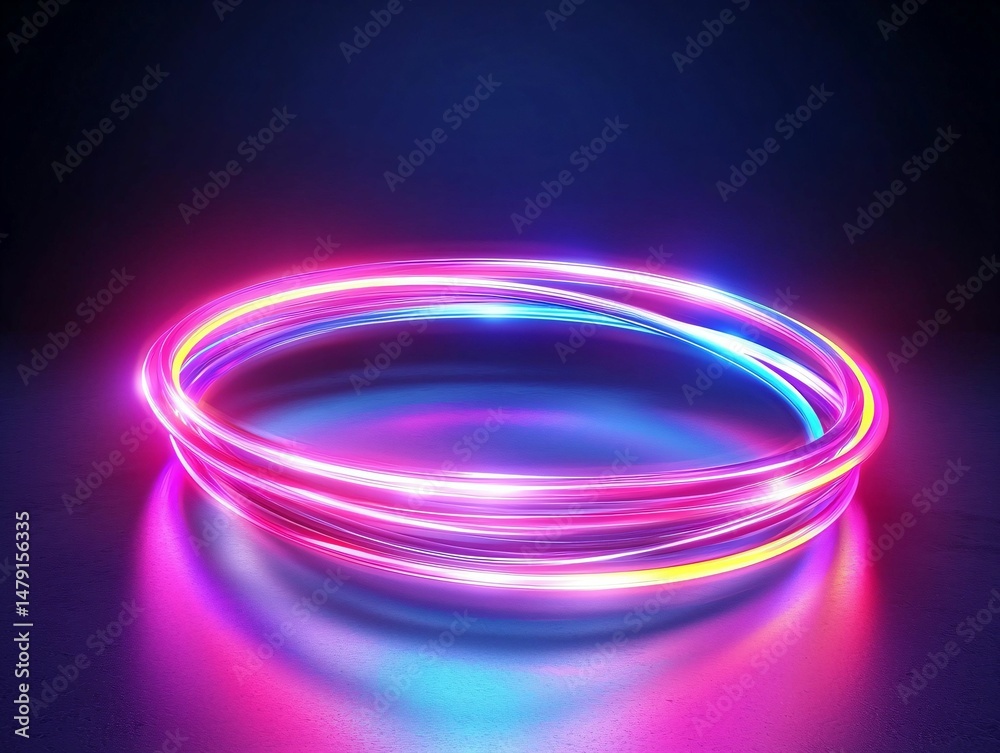 Colorful Neon Light Ring with Vibrant Glows and Abstract Background Colorful Neon Light Ring with Vibrant Glows and Abstract Background