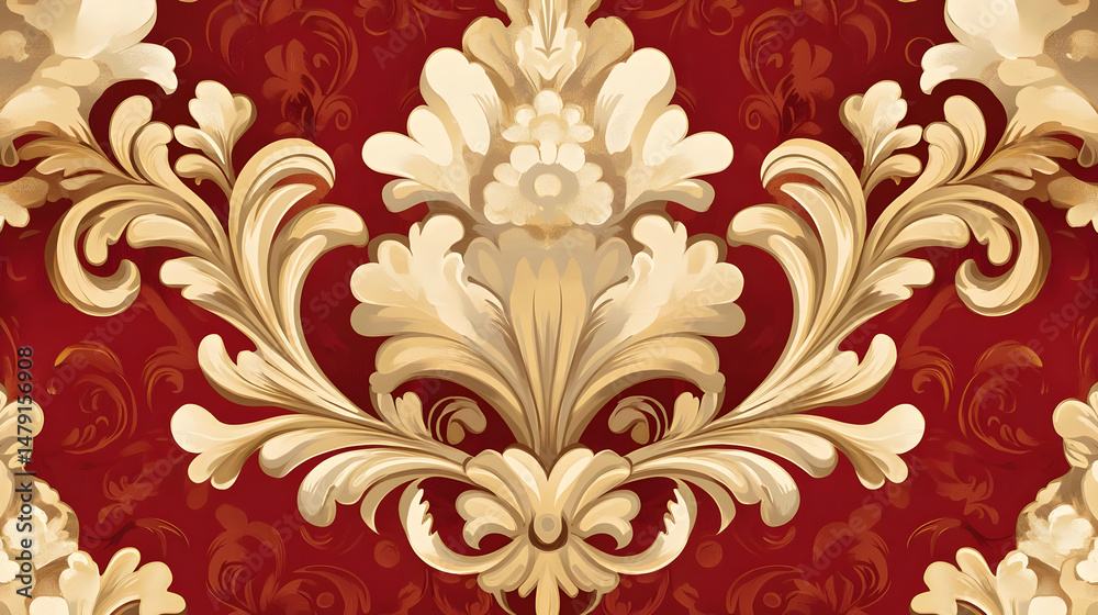 Fototapeta premium Elegant Gold & Red Damask Design