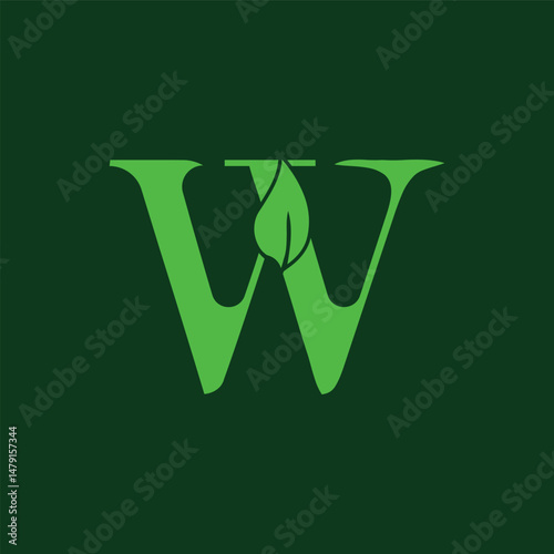 letter W with nature leaf logo design