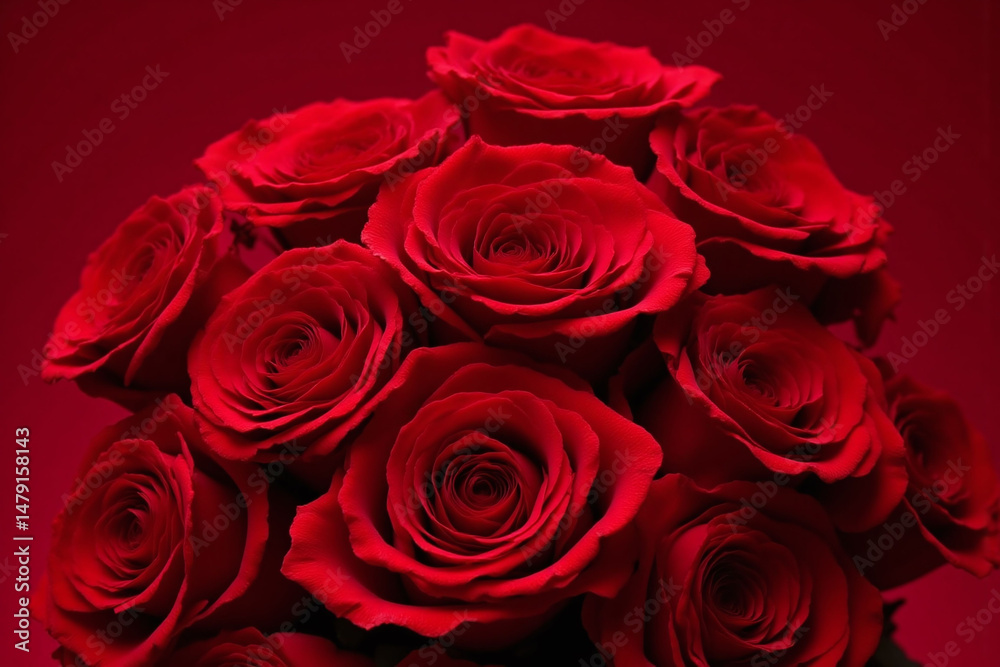 Obraz premium bunch of red roses in a vase on a red background
