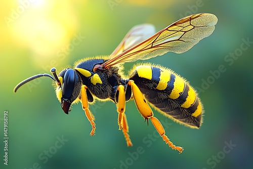 Wasp in flight, vibrant colors (1) photo