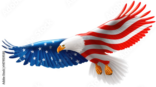 Majestic Eagle Flying with American Flag Colors Symbolizing Freedom and Patriotism in a Bold Design