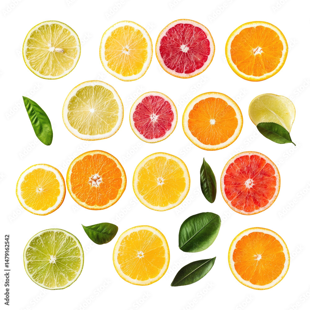 Obraz premium Citrus fruit cross-sections, vibrant array
