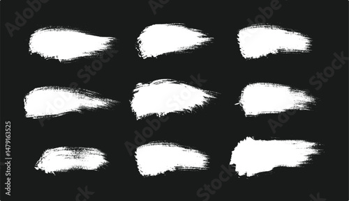 Brush paint vector set. Messy ink brush strokes, Korean calligraphy strokes. White abstract messy spot collection. Grungy frames pack.	
