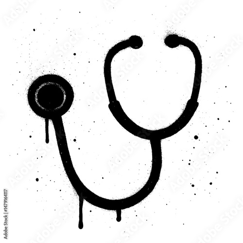 Graffiti Style Black and White Stethoscope with Paint Splatter Effect.