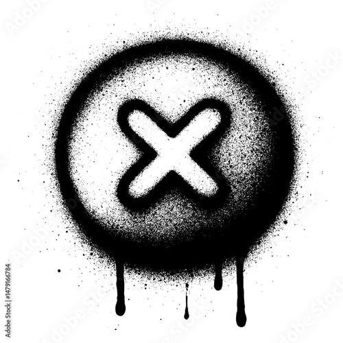 Black and White Graffiti X Icon with Paint Drips and Spray Effect.