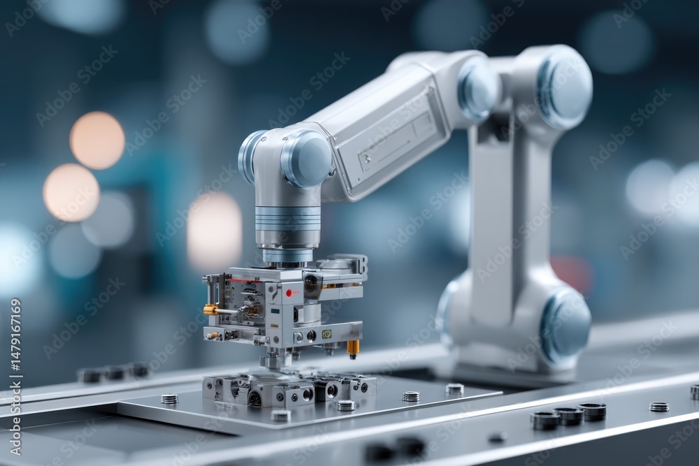 Fototapeta premium Precision robotic arm performs intricate assembly tasks in moder