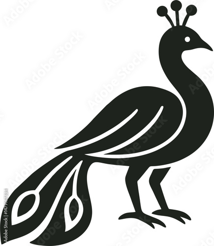 Stylized peacock vector with minimal curves and tail highlights