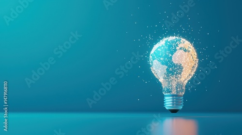 Lightbulb shaped like Earth glowing with soft light, symbolizing global awareness.