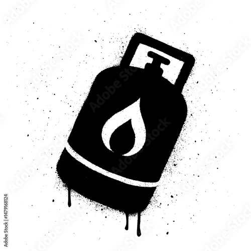 Graffiti Style Gas Cylinder Spray Paint Stencil with Drips Black and White Urban Art.