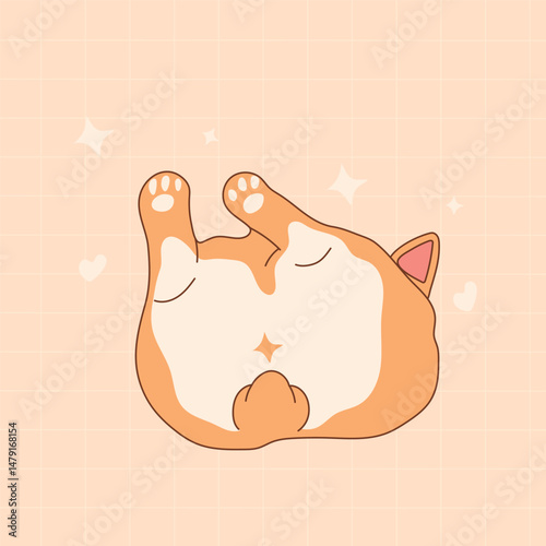 Charming cartoon corgi rear view with a cute star marking, designed in a fun and lighthearted style
