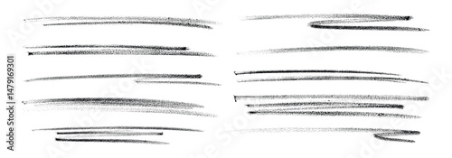 Black Charcoal Pencil Scribble Lines Set, Hand-Drawn Texture Strokes on White Background Isolated