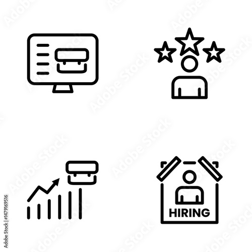 Hiring Process Line Icons. Recruitment, Job Application, Interview, Candidate Selection Vector Set