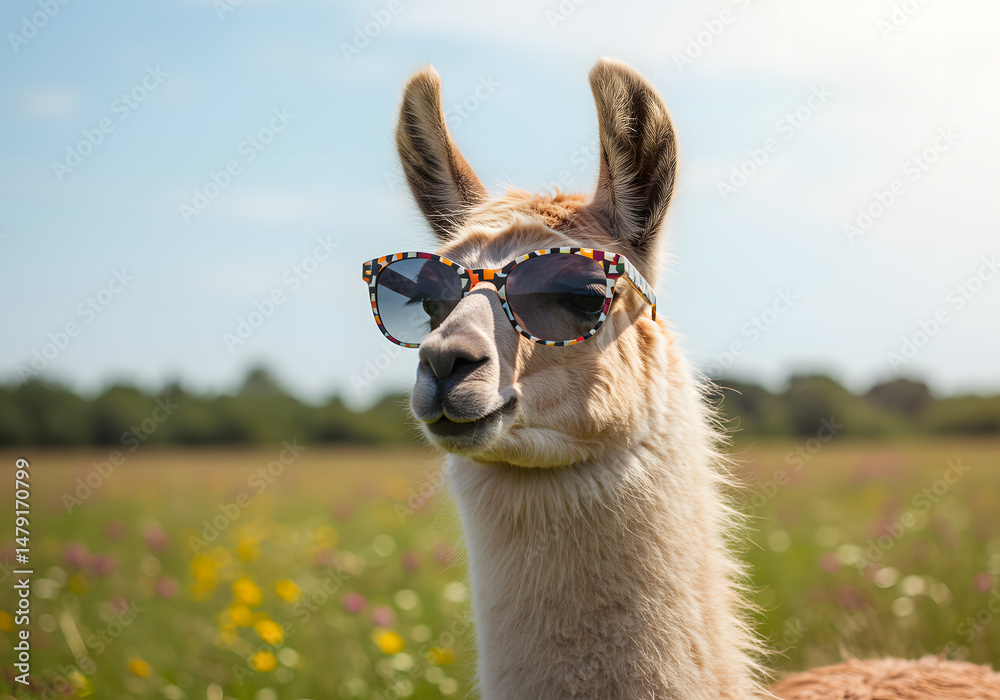 Obraz premium Llama outdoors with sunglasses