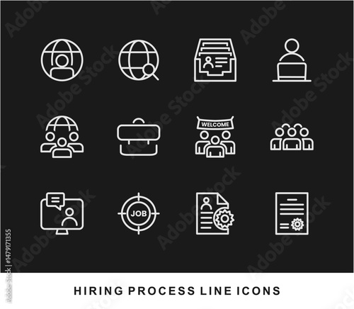 Hiring Process Line Icons. Recruitment, Job Application, Interview, Candidate Selection Vector Set