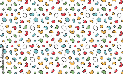Vibrant Memphis Style Freeform Shapes Seamless Vector Pattern Design