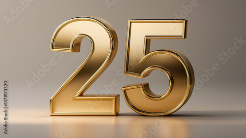 Beautifully crafted golden number 25 in a luxury design against a neutral background