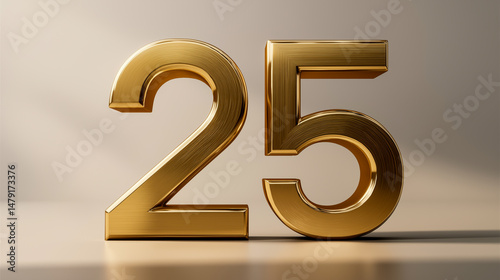 Elegant golden number 25 showcased in a luxurious 3D design