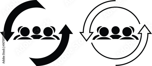 personnel change line icon set. people in a circle and an arrow pointing to the left. Personnel change line icon set.  Human resource concept. can be use