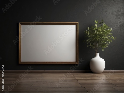 Old frame mock up close up on black wall