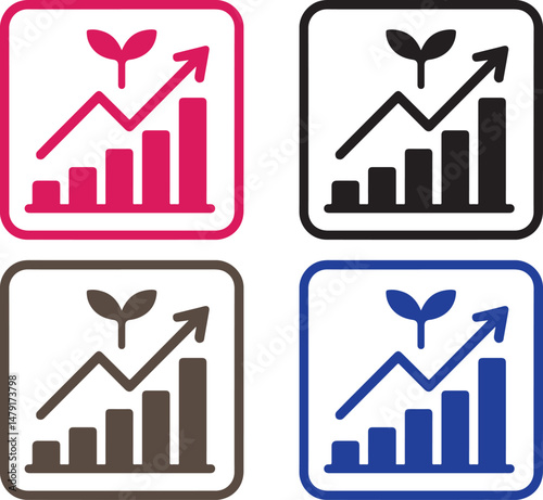 Modern vector illustration of a growth icon, symbolizing business development, success, and upward progress. The design features an upward arrow integrated with a bar chart or plant element, represent
