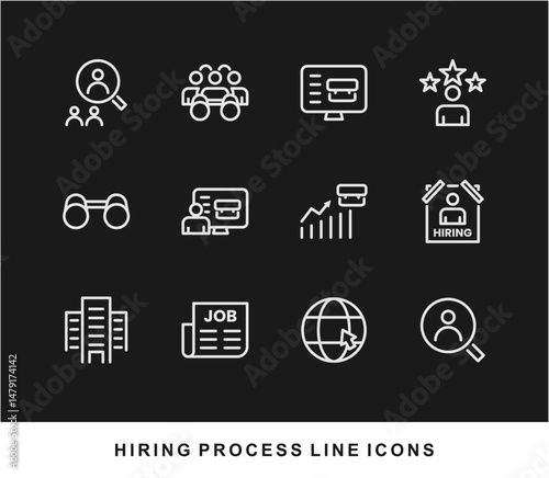 Hiring Process Line Icons. Recruitment, Job Application, Interview, Candidate Selection Vector Set