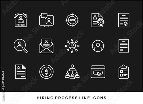 Hiring Process Line Icons. Recruitment, Job Application, Interview, Candidate Selection Vector Set