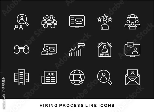 Hiring Process Line Icons. Recruitment, Job Application, Interview, Candidate Selection Vector Set