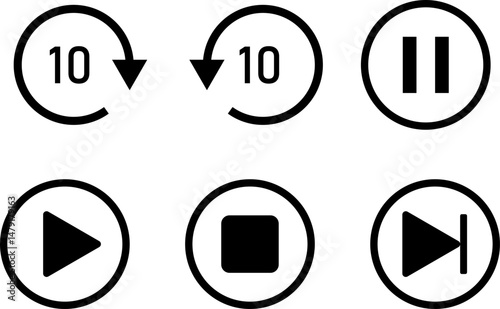 Media Player icon with 10 seconds backward and fast forward button. audio player button.  player control symbol