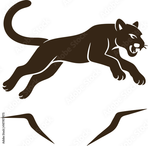 inimal negative space style jumping cougar illustration