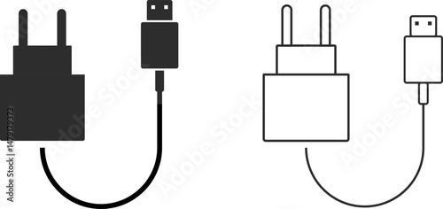 Mobile phone charger icon. Plug adapter symbol. Electronic device connector. Smartphone charger sign.  charging cable. wireless technology

