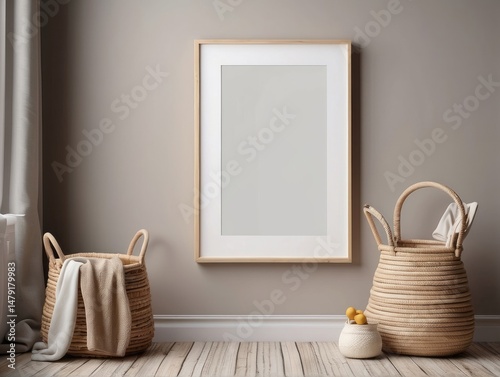 Mockup poster frame close up in nursery