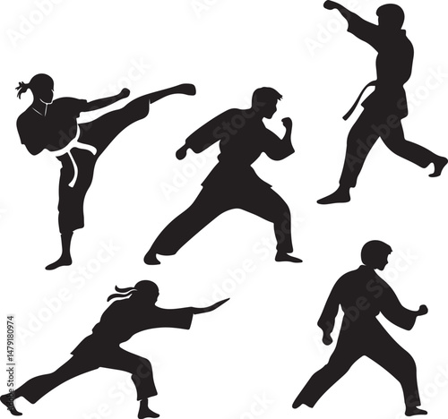 Martial Arts Silhouette Collection – Karate and Combat Poses Set