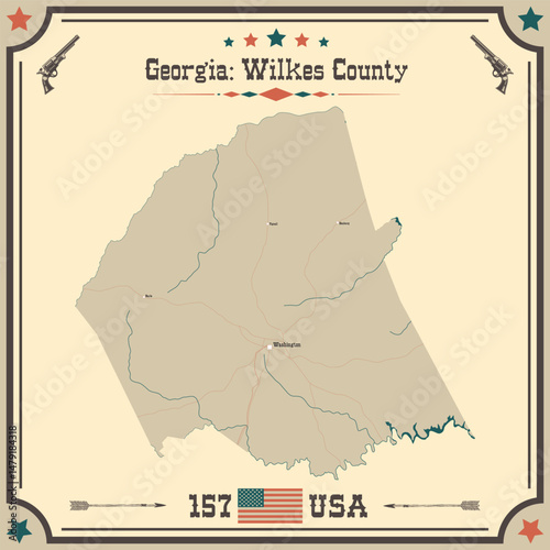 Large and accurate map of Wilkes County, Georgia, USA with vintage colors.