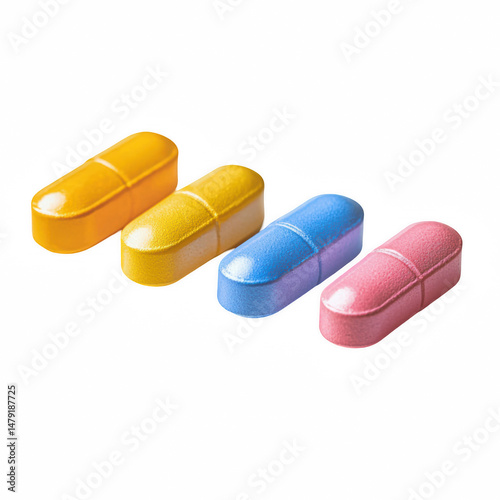 Colorful medicine pills isolated on transparent background cutout